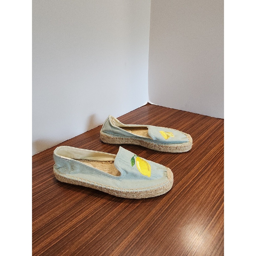 SOLUDOS Womens Smoking Slipper Chambray Lemon Platform Espadrille size 7.5 - Picture 2 of 6